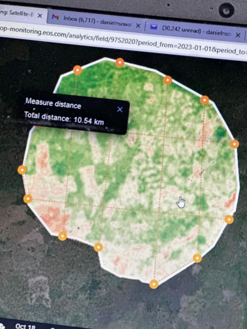 EOS crop monitoring dashboard showing farm boundary and vegetation index data